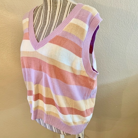 NWT Sweater Vest 2X Abound 100% Cotton Striped Knit Lilac Purple White V-Neck - Picture 6 of 13